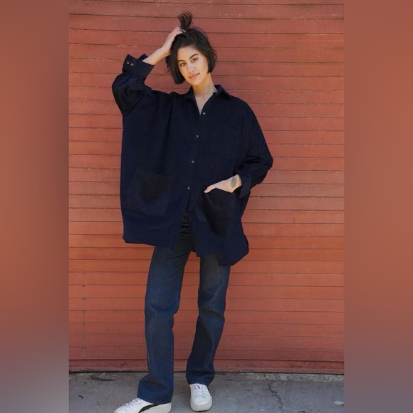 NWOT Athena Newton Corduroy Smock Blouse - Ink - Picture 2 of 7